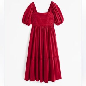 Abercrombie & Fitch Emerson Poplin Puff Sleeve Midi Dress – Red | Size Medium